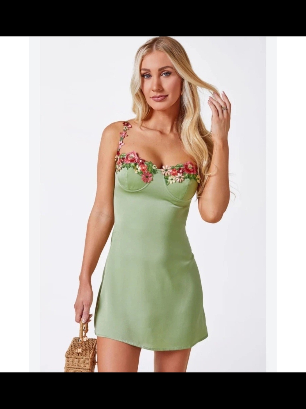 Priceless Sage Green Satin Mini Dress Floral